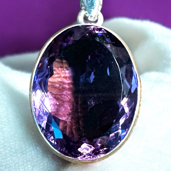 Large Oval Amethyst Sterling Silver Necklace - Picture 3 of 14